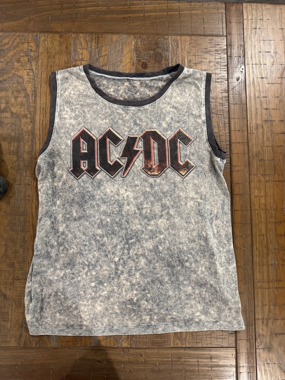 AC/DC Kids Tank Top in Acid Wash Gray with Black Trim